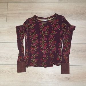 We The Free Floral Long Sleeve Top - Burgundy and Green